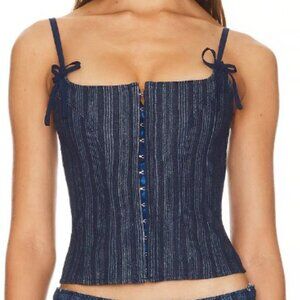 Lioness Denim Corset in Dark Pinstripe